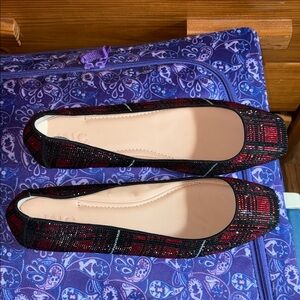 INC International Concepts Red and Black Flats with Square Buckle